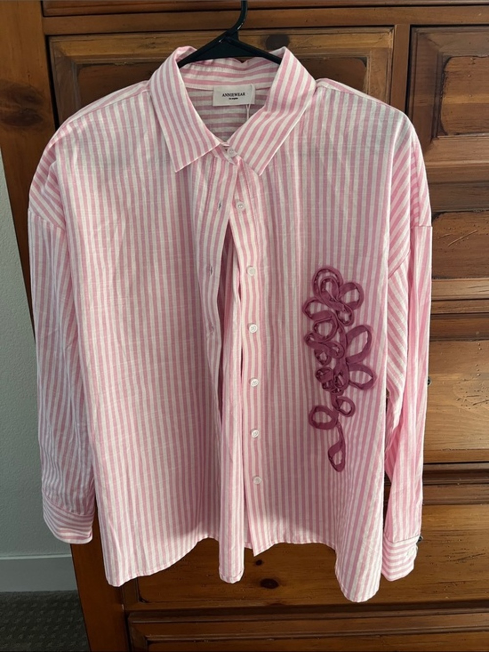 Anniewear Pink Striped Cotton Button-Down Blouse Size Large NWT